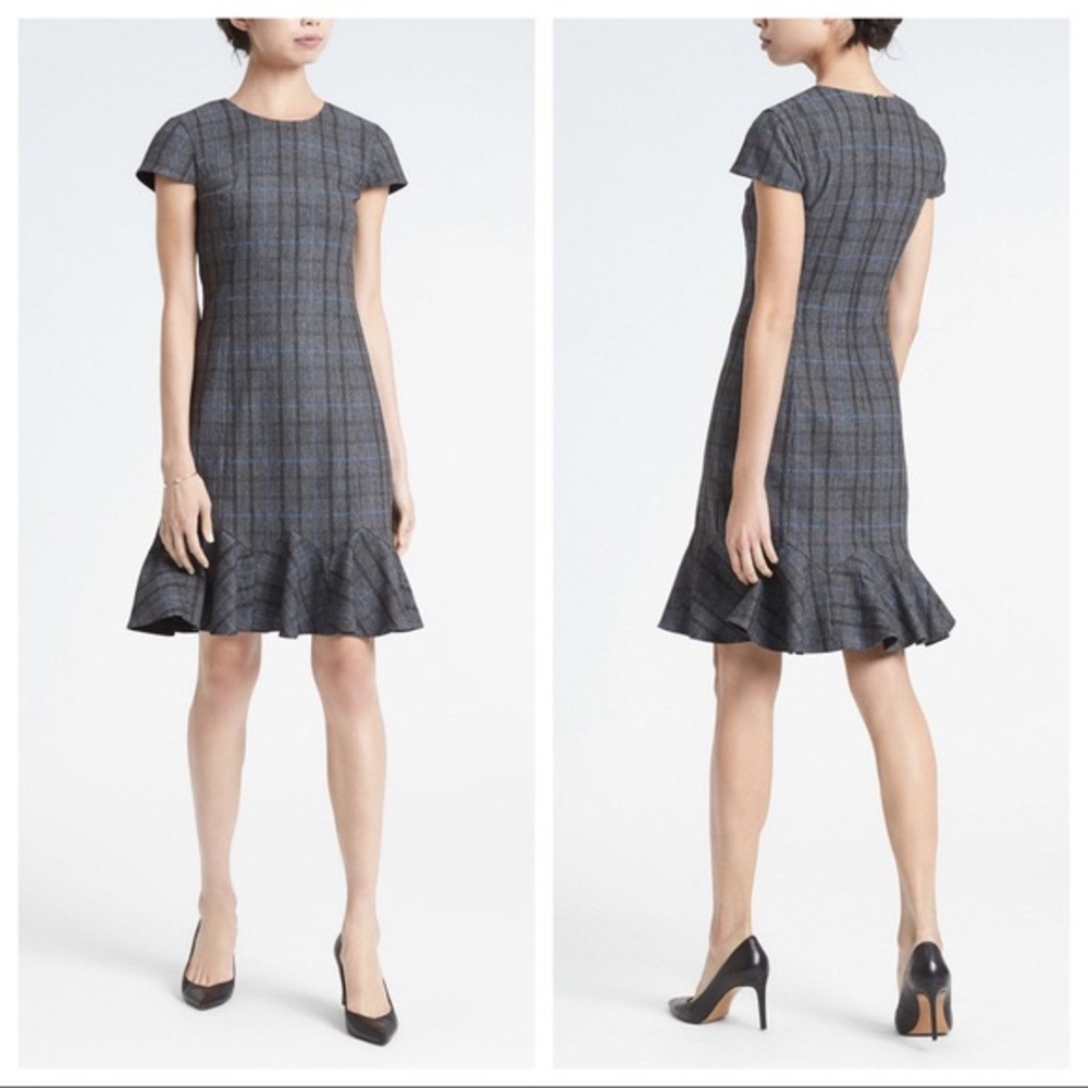 Banana Republic Plaid Godet Flounce dress size 4